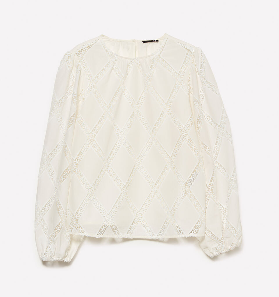 Cream white blouse with lace - women's blouses - Creamy White | Sisley image number 5